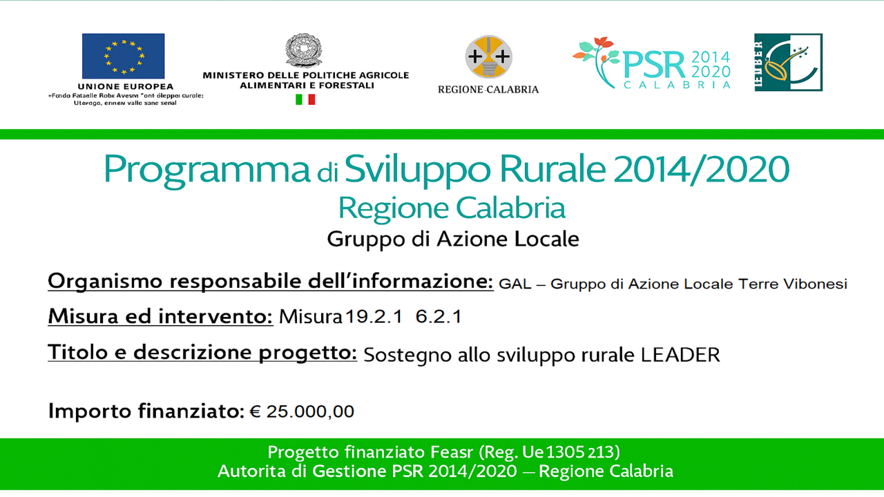 Comunicazione finanziamento PSR 2014/2020 Regione Calabria, GAL Terre Vibonesi